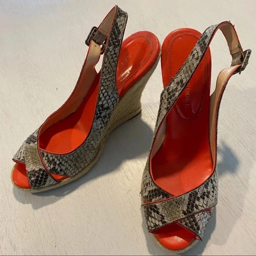 Audrey Brooke Snake Wedge Espadrille Heels Neon‎
